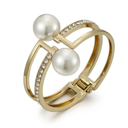 Zinc Alloy Bangle with Plastic Pearl plated micro pave cubic zirconia & for woman Sold By PC