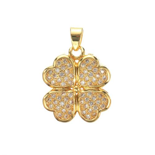 Cubic Zirconia Micro Pave Brass Pendant Four Leaf Clover plated & micro pave cubic zirconia golden Sold By PC