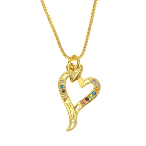 Cubic Zirconia Micro Pave Brass Pendant, Heart, plated, different styles for choice & micro pave cubic zirconia, golden, Sold By PC