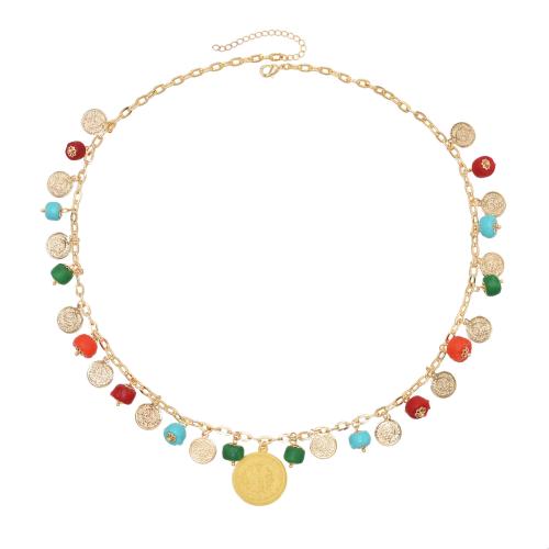 Tibetan Style Jewelry Necklace, with turquoise & Acrylic, plated, for woman, golden, Sold By PC