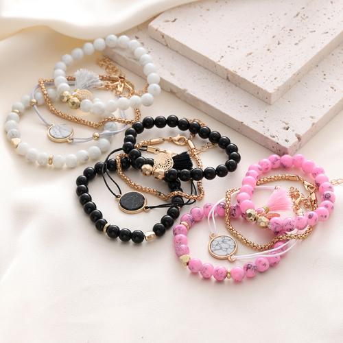 Tibetan Style Bracelet, with Cotton Thread & turquoise, plated, 4 pieces & for woman, more colors for choice, Length:23 cm, Sold By Set