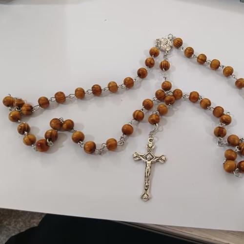Rosary Necklace Wood with Zinc Alloy Cross silver color plated fashion jewelry & Unisex brown 8mm Length Approx 52 cm Sold By PC
