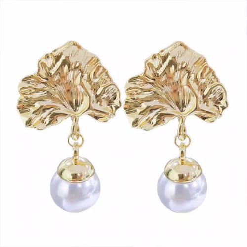 Brass Stud Earring, with Plastic Pearl, fashion jewelry & for woman, more colors for choice, 53x30mm, Sold By Pair