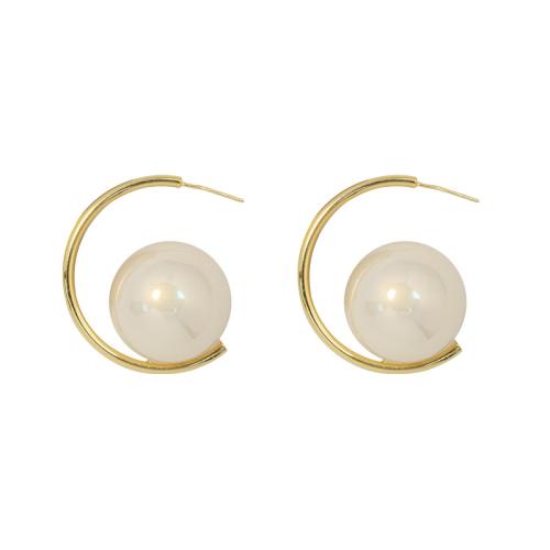 Brass Stud Earring, Tibetan Style, with Plastic Pearl, fashion jewelry & for woman, more colors for choice, 35x35mm, Sold By Pair