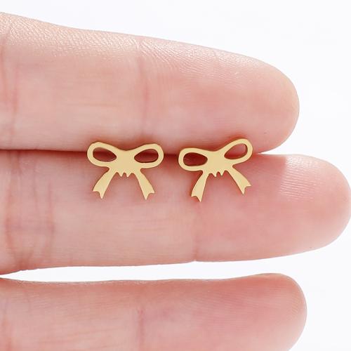 Stainless Steel Stud Earrings, 304 Stainless Steel, Bowknot, Vacuum Ion Plating, fashion jewelry & for woman, more colors for choice, 10x7.50mm, 12Pairs/Bag, Sold By Bag
