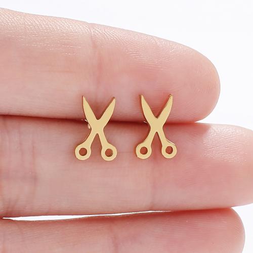 Stainless Steel Stud Earrings, 304 Stainless Steel, Scissors, Vacuum Ion Plating, fashion jewelry & for woman, more colors for choice, 7x10mm, 12Pairs/Bag, Sold By Bag