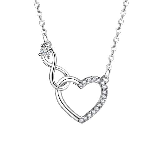 Cubic Zircon Micro Pave 925 Sterling Silver Necklace with 5cm extender chain Heart fashion jewelry & micro pave cubic zirconia & for woman Length Approx 40 cm Sold By PC