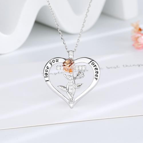Cubic Zircon Micro Pave Brass Necklace, Heart, fashion jewelry & micro pave cubic zirconia & for woman, Length:Approx 45 cm, Sold By PC