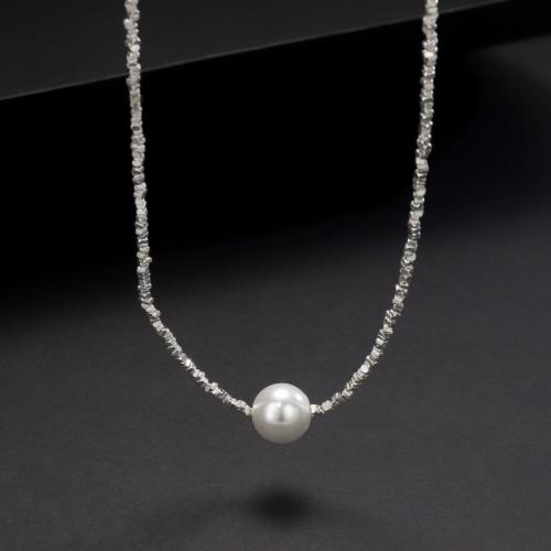 925 Sterling Silver Necklaces, with Shell Pearl, fashion jewelry & for woman, Length:Approx 45 cm, Sold By PC