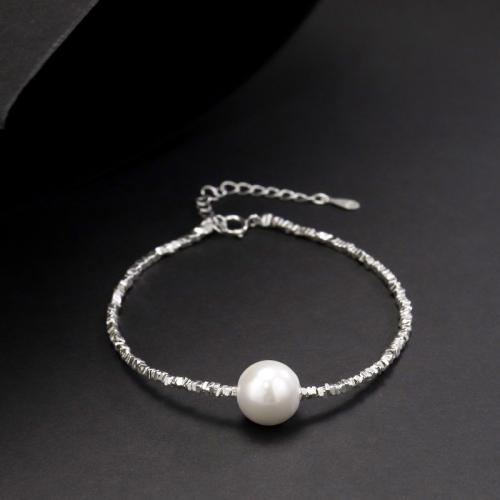 925 de prata esterlina pulseira, with Shell Pearl, joias de moda & para mulher, comprimento Aprox 21 cm, vendido por PC