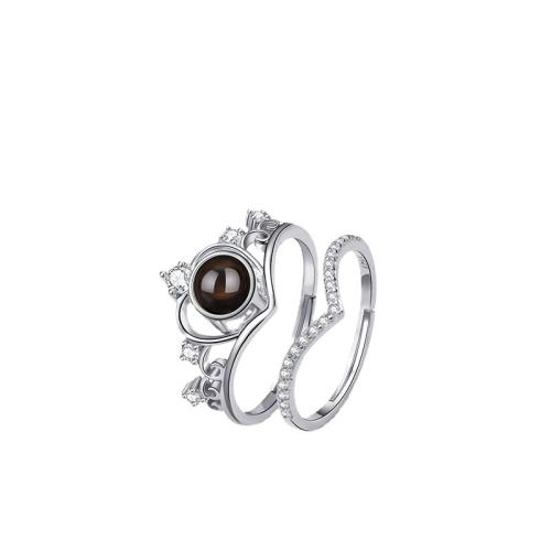 925 Sterling Sølv ring Set, 2 stykker & mode smykker & Micro Pave cubic zirconia & for kvinde, flere farver til valg, Størrelse:7, Solgt af PC