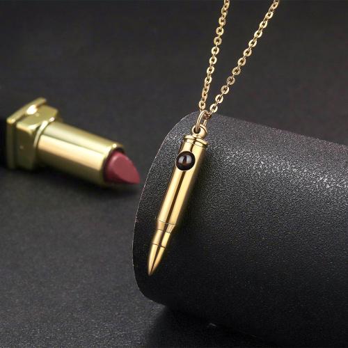 Titanium Steel Necklace, Bullet, fashion jewelry & Unisex & micro pave cubic zirconia, more colors for choice, Length:Approx 45 cm, Sold By PC