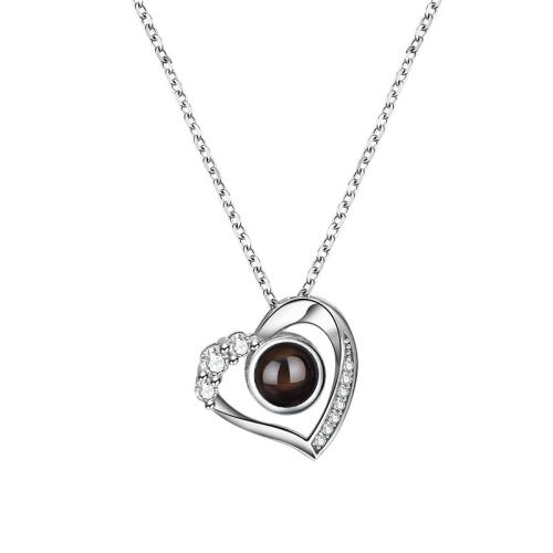 925 ασημένιο ασήμι Κολιέ, Καρδιά, κοσμήματα μόδας & μικρο ανοίξει κυβικά ζιρκονία & για τη γυναίκα, περισσότερα χρώματα για την επιλογή, Μήκος Περίπου 45 cm, Sold Με PC