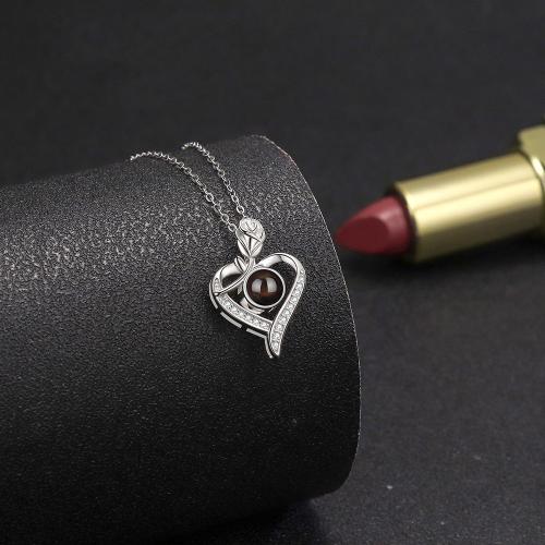 Argent sterling 925 collier, coeur, bijoux de mode & pavé de micro zircon & pour femme, plus de couleurs à choisir, Longueur:Environ 45 cm, Vendu par PC