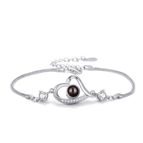 Argent sterling 925 bracelet, coeur, bijoux de mode & pavé de micro zircon & pour femme, plus de couleurs à choisir, Longueur:Environ 21 cm, Vendu par PC