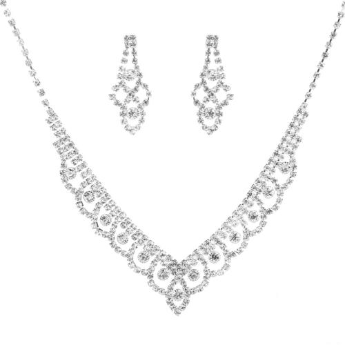 Rhinestone Jewelry Sets, earring & necklace, Tibetan Style, with Rhinestone, with 10cm extender chain, silver color plated, 2 pieces & fashion jewelry & for woman, earring 36*13mm, Length:Approx 45 cm, Sold By Set