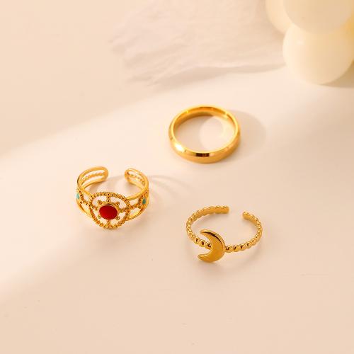 Enamel Stainless Steel Finger Ring, 304 Stainless Steel, three pieces & for woman, golden, Sold By Set