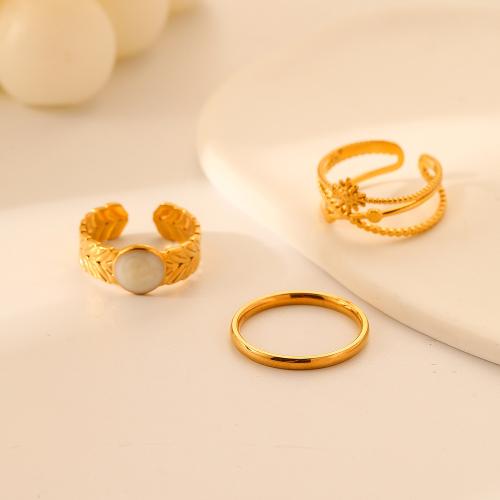 Эмаль Нержавеющая сталь палец кольцо, Нержавеющая сталь 304, три части & Женский & эмаль, Золотой, продается указан