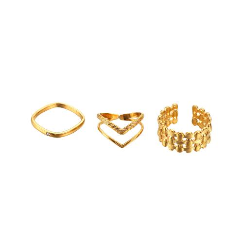 Anel de dedo de aço inoxidável, Aço inoxidável 304, três peças & joias de moda & unissex, dourado, vendido por Defina