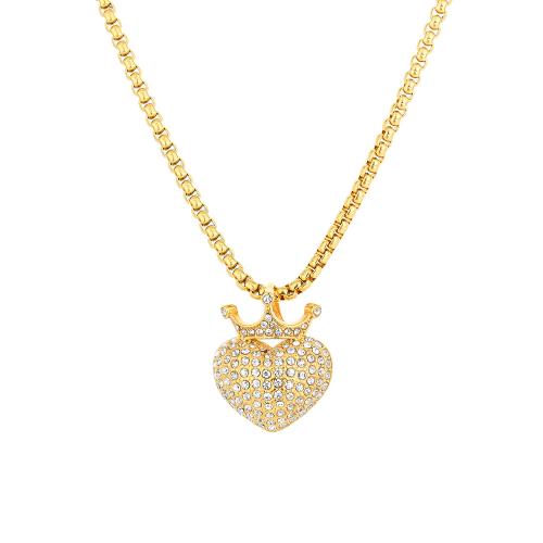 Stainless Steel Heart Pendants 316 Stainless Steel gold color plated fashion jewelry & Unisex & with rhinestone golden Sold By PC