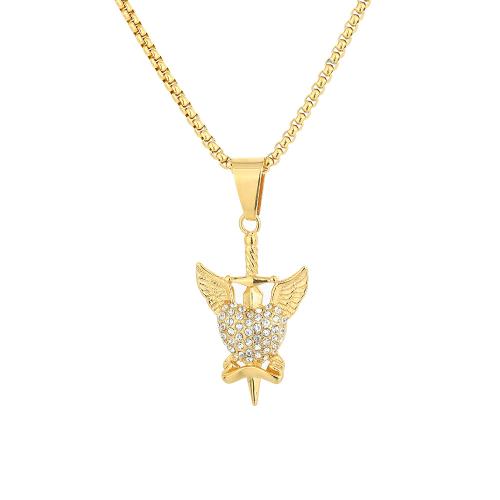 Stainless Steel Pendants 316 Stainless Steel gold color plated fashion jewelry & Unisex & with rhinestone golden Sold By PC