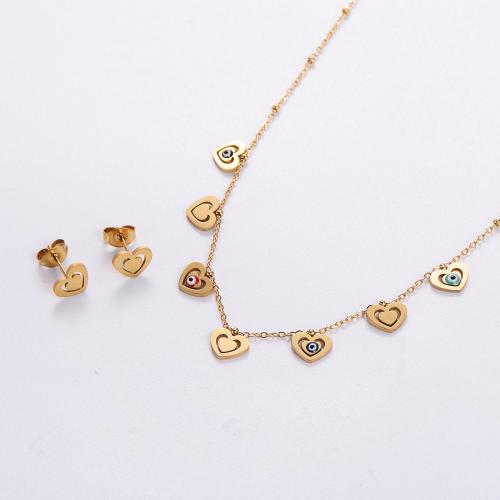 Fashion Stainless Steel Jewelry Sets Stud Earring & necklace 316L Stainless Steel with 5cm extender chain Heart 18K gold plated 2 pieces & for woman & epoxy gel golden Length Approx 40 cm Sold By Bag