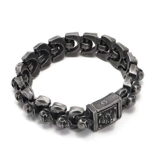 Bijoux bracelet en acier inoxydable, Acier inoxydable 304, crane, le style de punk & pour homme, noire, 18mm, Longueur 22 cm, Vendu par PC
