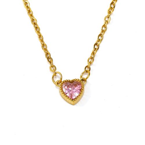 Stainless Steel Jewelry Necklace 304 Stainless Steel with Cubic Zirconia Heart Vacuum Ion Plating fashion jewelry & for woman Length 45 cm Sold By PC