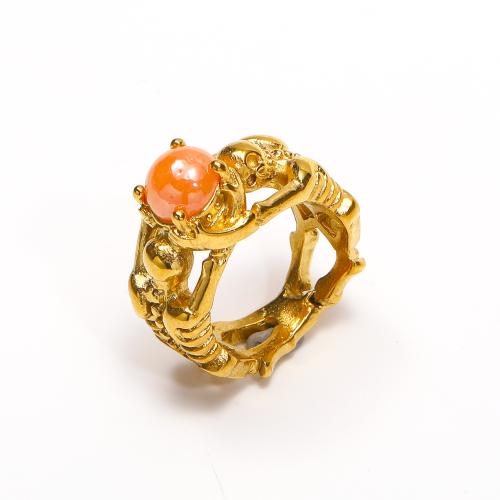 Cubic Zirconia nerezové prst prsten, 304 Stainless Steel, s Cubic Zirconia & Porcelán, Lebka, módní šperky & různé velikosti pro výběr & pro ženy, více barev na výběr, Prodáno By PC