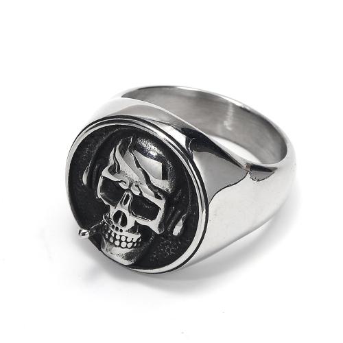 Rustfrit stål fingre Ringe, 304 rustfrit stål, Skull, punk stil & forskellig størrelse for valg & for mennesket, oprindelige farve, Solgt af PC