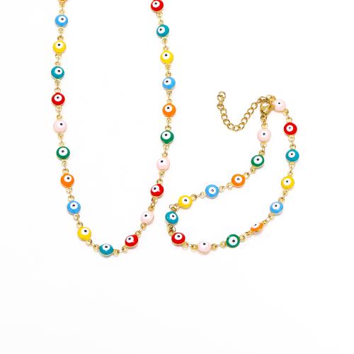 Zlo oko Nakit Set, narukvica & ogrlica, 304 nehrđajućeg čelika, modni nakit & različitih stilova za izbor & za žene & emajl, multi-boji, Prodano By PC
