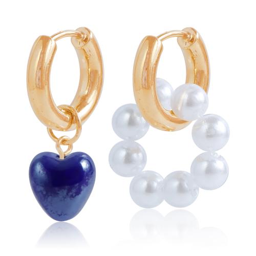 Zinc Alloy Drop Earrings with Plastic & Plastic Pearl Heart gold color plated for woman nickel lead & cadmium free Sold By Pair