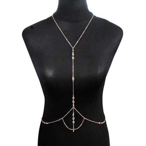 Body Chain Smycken, Zink Alloy, med Glas, guldfärg pläterade, för kvinna, nickel, bly och kadmium gratis, Längd 60-80 cm, Säljs av PC
