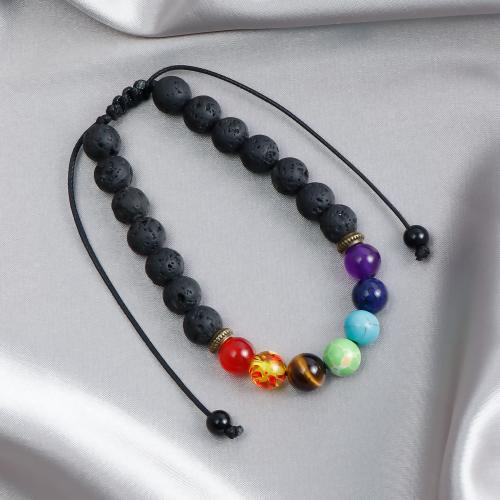 Gemstone Bracelets, Lava, with Cotton Thread & Plastic, Unisex & different styles for choice, more colors for choice, Sold By PC