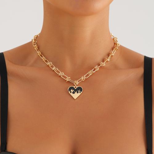 Zinklegierung Schmuck Halskette, Herz, plattiert, für Frau & Emaille, keine, frei von Nickel, Blei & Kadmium, verkauft von PC