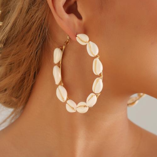 Zinc Alloy Drop Earrings with Shell gold color plated for woman white nickel lead & cadmium free Sold By PC