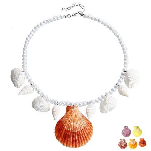 Zinklegierung Schmuck Halskette, mit Muschel & Kunststoff Perlen, Schale, silberfarben plattiert, zufällig gesendet & für Frau, farbenfroh, frei von Nickel, Blei & Kadmium, verkauft von PC