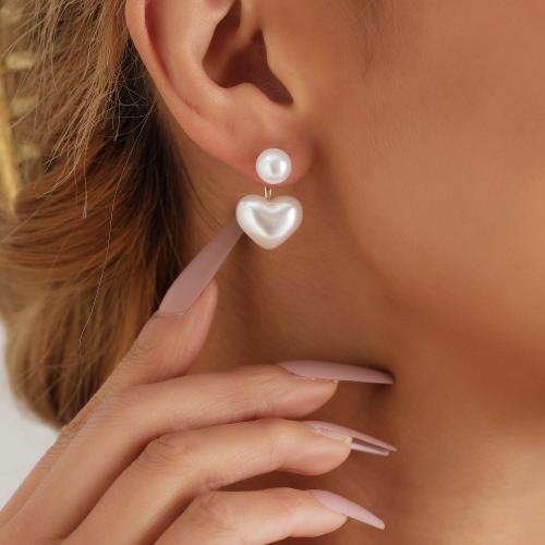 Zinklegierung Ohrringe, mit Acryl, Herz, goldfarben plattiert, für Frau, weiß, frei von Nickel, Blei & Kadmium, verkauft von Paar