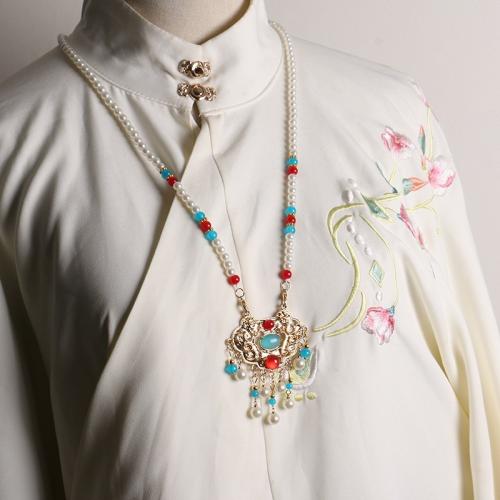 Tibetan Style Jewelry Necklace, with Resin, Longevity Lock, silver color plated, for woman, mixed colors, nickel, lead & cadmium free, Length:60 cm, Sold By PC