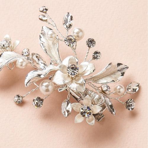 Hair Slide Zinc Alloy with Plastic Pearl Flower plated for woman & with rhinestone nickel lead & cadmium free Sold By PC