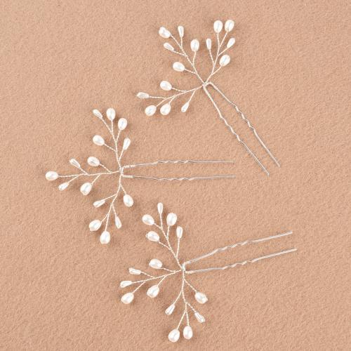 Hair Stick Brass with Plastic Pearl gold color plated for bridal white nickel lead & cadmium free 110mm Sold By PC