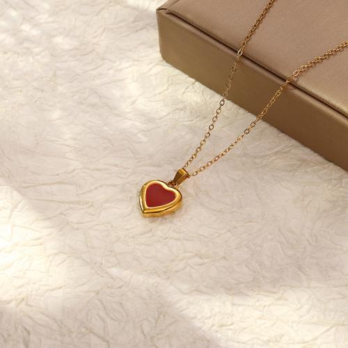 Stainless Steel Jewelry Necklace 304 Stainless Steel Heart plated for woman & enamel red nickel lead & cadmium free Sold By PC