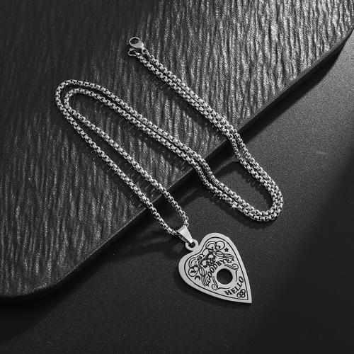 Edelstahl Schmuck Halskette, 304 Edelstahl, Herz, plattiert, Modeschmuck, Silberfarbe, 25x42mm, Länge 60 cm, verkauft von PC