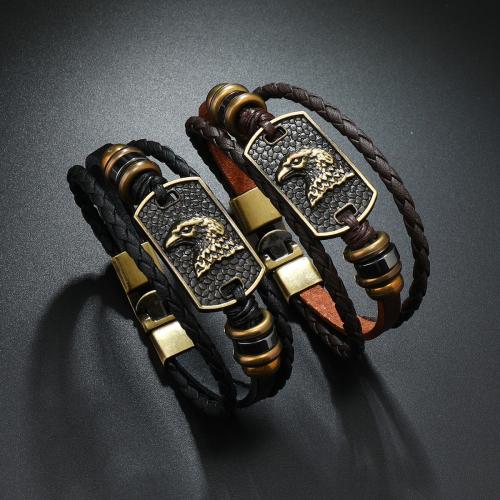 PU Leather Cord Bracelets, Tibetan Style, with PU Leather & Wax Cord & Hematite & Copper Coated Plastic, handmade, fashion jewelry & multilayer & for man, more colors for choice, wide:2cm, Length:Approx 21 cm, Sold By PC