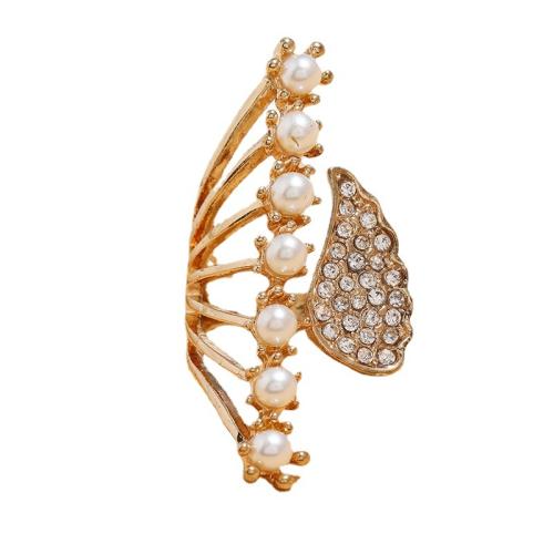 Zinklegierung Fingerring , mit Kunststoff Perlen, KC goldfarben plattiert, Modeschmuck & für Frau & mit Strass, weiß, Diameter:1.8cm, verkauft von PC