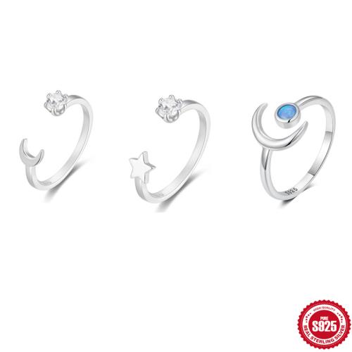 Kubični Zirconia mikro utre srebra prstenje, 925 Sterling Silver, s Opal, različitih stilova za izbor & micro utrti kubni cirkonij & za žene, srebro, Prodano By PC