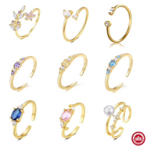 Cubic Zirconia Micro Pave 925 Sterling Silver Rings, with Opal & Plastic Pearl, different styles for choice & micro pave cubic zirconia & for woman, more colors for choice, Sold By PC