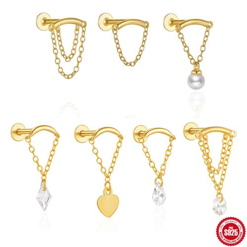 Osobní móda Body piercing šperky a doplňky, 925 Sterling Silver, s Plastové Pearl, různé styly pro výběr & micro vydláždit kubické zirkony & pro ženy, zlatý, Prodáno By PC