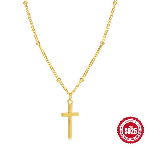Collares de Plata Esterlina, plata de ley 925, Cruces, para mujer, dorado, Vendido por UD