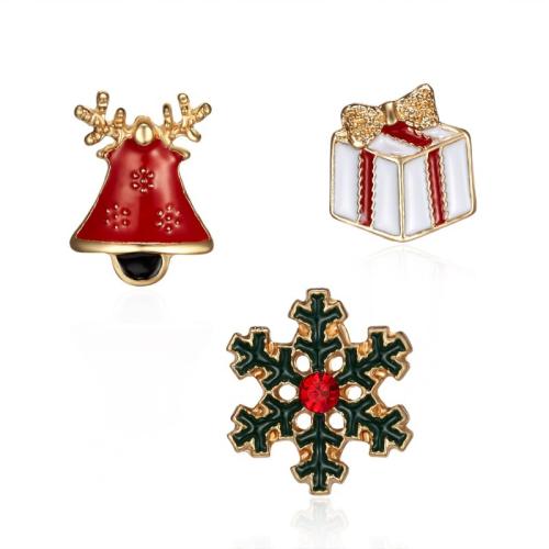 Christmas Brooches Zinc Alloy Christmas Design & three pieces & for woman & enamel & with rhinestone Sold By Set